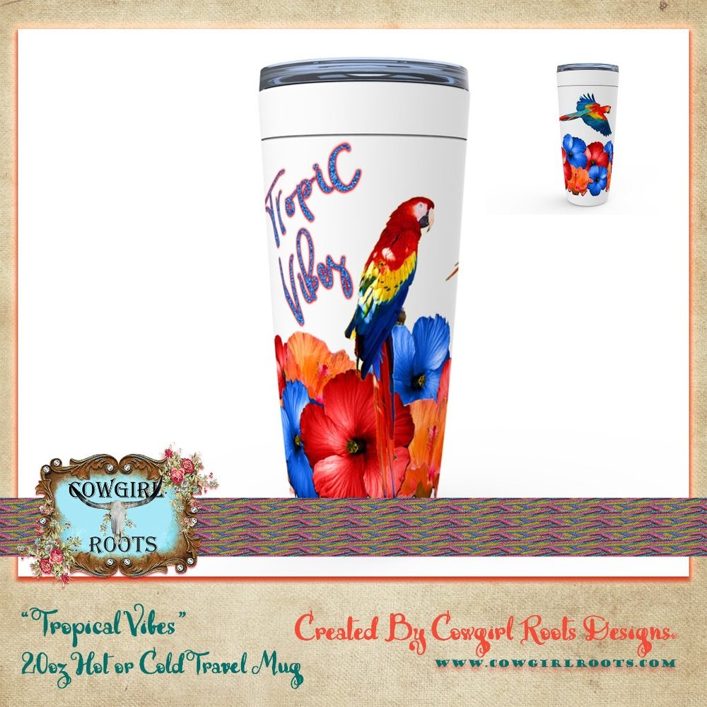 20oz "SUMMER PARROTS" HOT OR COLD STAINLESS STEEL TRAVEL TUMBLER